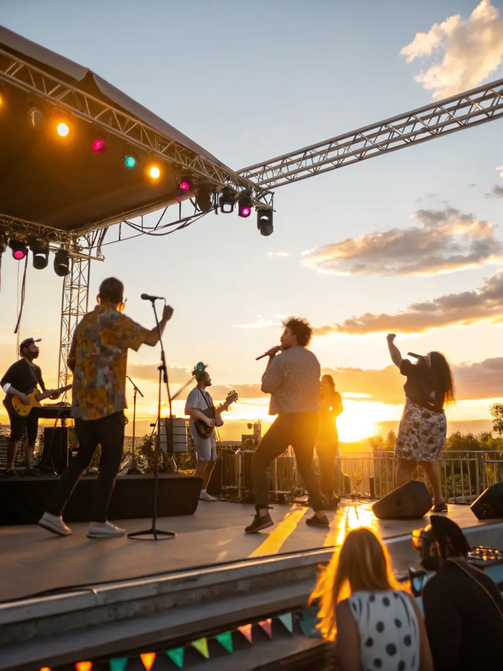 A dynamic image of a live music performance at a public park, highlighting the energy and community engagement facilitated by ASSOCIATION CENTRE ANIMATION's event animation services.